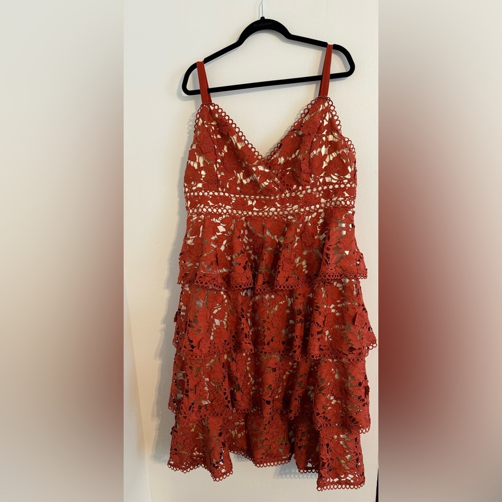Maroon and Beige Lace Dress from Arula.